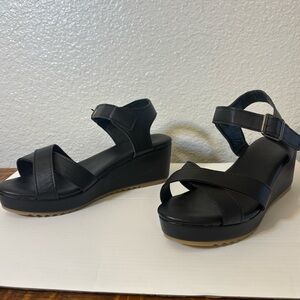 Women’s Black Peep Toe Slingback Wedge‎ Sandals Wide Fit Size 10W